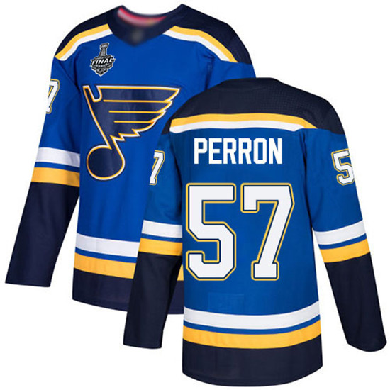 2020 Men's St. Louis Blues #57 David Perron Blue Home Authentic 2019 Stanley Cup Final Bound Stitche