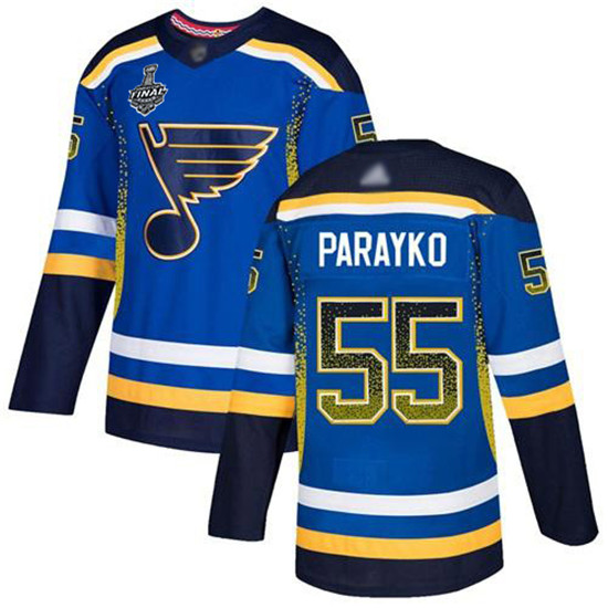 2020 Men's St. Louis Blues #55 Colton Parayko Blue Home Authentic Drift Fashion 2019 Stanley Cup Fin