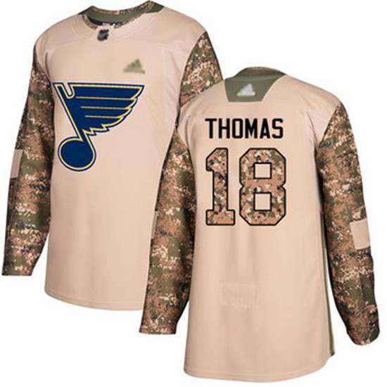 2020 Blues #18 Robert Thomas Camo Authentic 2017 Veterans Day Stitched Hockey Jersey