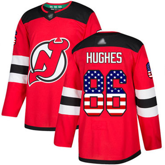 2020 Devils #86 Jack Hughes Red Home Authentic USA Flag Stitched Hockey Jersey