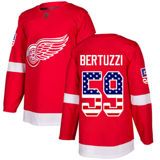 2020 Red Wings #59 Tyler Bertuzzi Red Home Authentic USA Flag Stitched Hockey Jersey