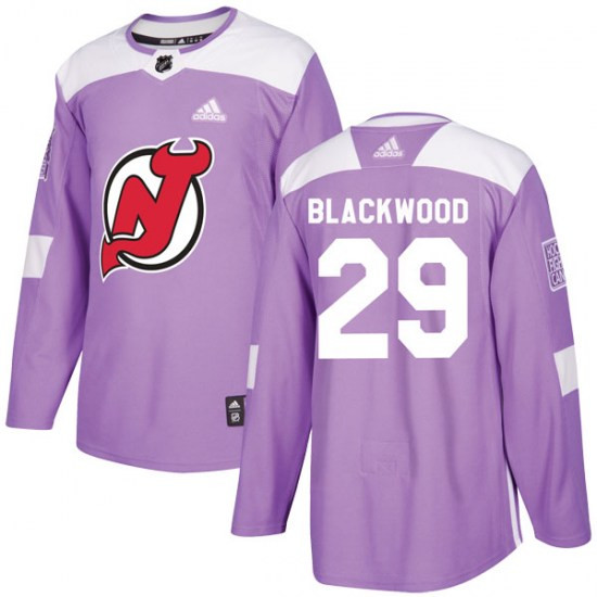 2020 New Jersey Devils Authentic #29 Mackenzie Blackwood Fights Cancer Practice Adidas Jersey - Purp