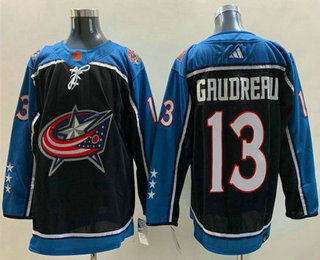 Men's Columbus Blue Jackets #13 Johnny Gaudreau Black 2022 Reverse Retro Stitched Jersey