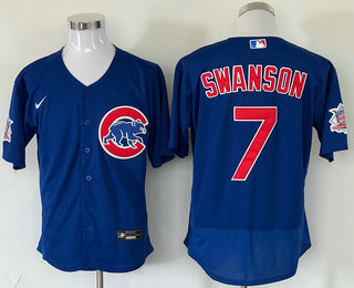 Men's Chicago Cubs #7 Dansby Swanson Blue Stitched MLB Flex Base Nike Jersey