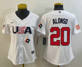Women's USA Baseball #20 Pete Alonso 2023 White World Classic Stitched Jerseys