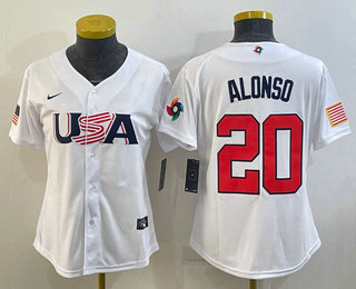 Women's USA Baseball #20 Pete Alonso 2023 White World Classic Stitched Jersey
