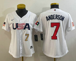 Women's USA Baseball #7 Tim Anderson Number 2023 White World Classic Stitched Jersey