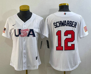 Women's USA Baseball #12 Kyle Schwarber 2023 White World Classic Stitched Jersey