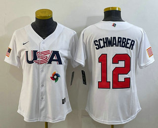 Women's USA Baseball #12 Kyle Schwarber 2023 White World Classic Stitched Jerseys