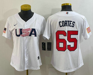 Women's USA Baseball #65 Nestor Cortes 2023 White World Classic Stitched Jersey