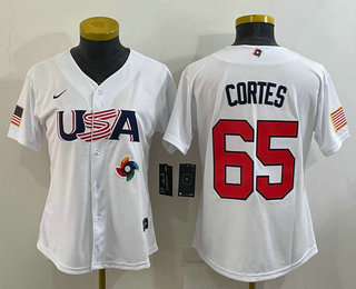 Women's USA Baseball #65 Nestor Cortes 2023 White World Classic Stitched Jerseys