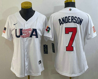 Women's USA Baseball #7 Tim Anderson 2023 White World Classic Stitched Jersey