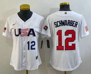 Womens USA Baseball #12 Kyle Schwarber Number 2023 White World Classic Stitched Jersey