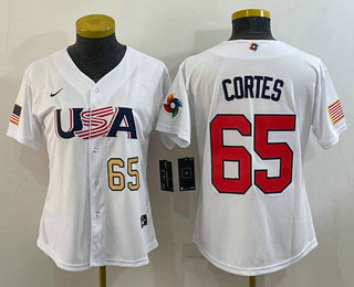 Womens USA Baseball #65 Nestor Cortes Number 2023 White World Classic Stitched Jersey