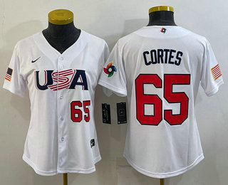 Women's USA Baseball #65 Nestor Cortes Number 2023 White World Classic Stitched Jersey