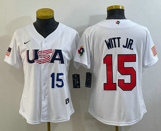 Womens USA Baseball #15 Bobby Witt Jr Number 2023 White World Classic Replica Stitched Jersey