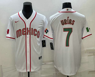 Men's Mexico Baseball #7 Julio Urias 2023 White Blue World Baseball Classic Stitched Jerseys