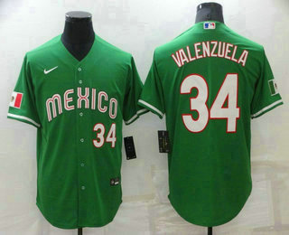 Men's Mexico Baseball #34 Fernando Valenzuela Number Green 2023 World Baseball Classic Stitched Jers