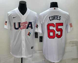 Men's USA Baseball #65 Nestor Cortes 2023 White World Classic Stitched Jerseys