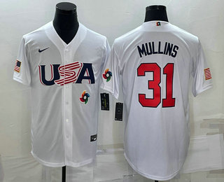 Men's USA Baseball #31 Cedric Mullins 2023 White World Classic Stitched Jerseys