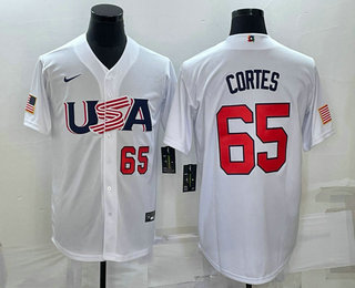 Mens USA Baseball #65 Nestor Cortes Number 2023 White World Classic Stitched Jersey