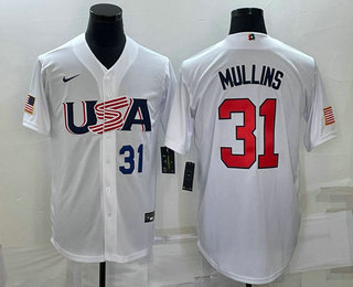 Men's USA Baseball #31 Cedric Mullins Number 2023 White World Classic Stitched Jerseys