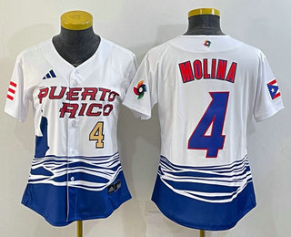 Womens Puerto Rico Baseball #4 Yadier Molina Number 2023 Red World Classic Stitched Jersey