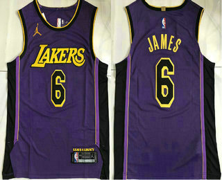 Men's Los Angeles Lakers #6 LeBron James Purple 2022 Jordan AU Stitched Jersey