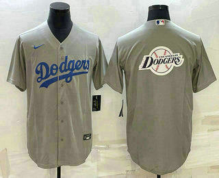 Men's Los Angeles Dodgers Grey Team Big Logo Cool Base Stitched Baseball Jersey