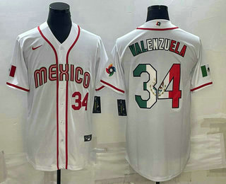 Men's Mexico Baseball #34 Fernando Valenzuela Number 2023 White World Classic Stitched Jersey1