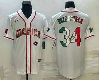 Men's Mexico Baseball #34 Fernando Valenzuela 2023 White World Classic Stitched Jerseys