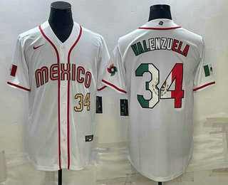 Men's Mexico Baseball #34 Fernando Valenzuela Number 2023 White World Classic Stitched Jerseys