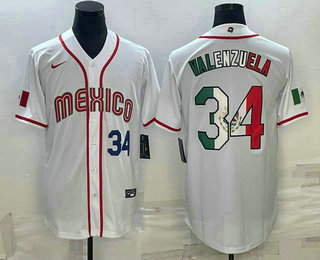 Men's Mexico Baseball #34 Fernando Valenzuela Number 2023 White World Classic Stitched Jersey