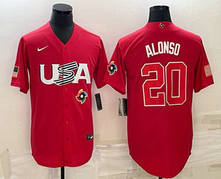 Men's USA Baseball #20 Pete Alonso 2023 Red World Classic Stitched Jerseys