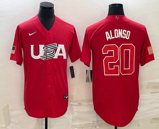 Men's USA Baseball #20 Pete Alonso 2023 Red World Classic Stitched Jersey