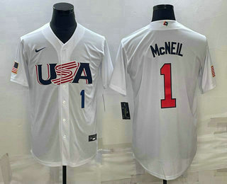Men's USA Baseball #1 Jeff McNeil Number 2023 White World Classic Stitched Jerseys