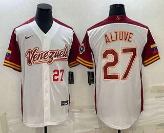 Men's Venezuela Baseball #27 Jose Altuve Number 2023 White World Baseball Classic Stitched Jersey1