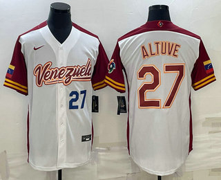 Mens Venezuela Baseball #27 Jose Altuve Number 2023 White World Baseball Classic Stitched Jersey
