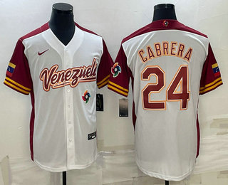 Men's Venezuela Baseball #24 Miguel Cabrera 2023 White World Classic Stitched Jersey
