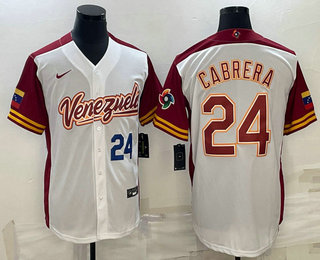 Mens Venezuela Baseball #24 Miguel Cabrera Number 2023 White World Classic Stitched Jersey
