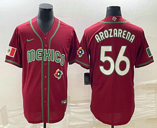 Men's Mexico Baseball #56 Randy Arozarena 2023 Red World Classic Stitched Jersey