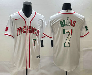 Men's Mexico Baseball #7 Julio Urias Number 2023 White World Baseball Classic Stitched Jersey1