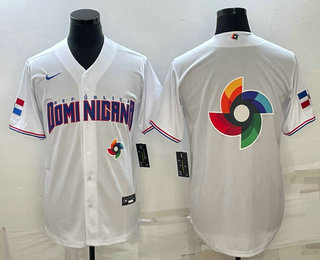 Men's Dominican Republic Baseball 2023 White World Baseball Big Logo With Patch Classic Stitched Jer