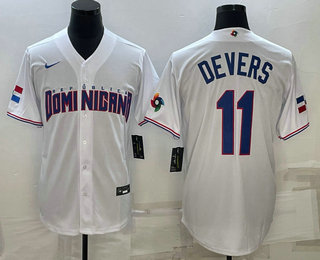 Men's Dominican Republic Baseball #11 Rafael Devers 2023 White World Baseball Classic Stitched Jerse