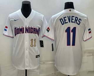 Mens Dominican Republic Baseball #11 Rafael Devers Number 2023 White World Baseball Classic Stitched