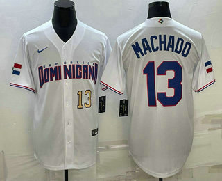 Men's Dominican Republic Baseball #13 Manny Machado Number 2023 White World Baseball Classic Stitche