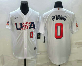 Mens USA Baseball #0 Adam Ottavino Number 2023 White World Baseball Classic Stitched Jersey