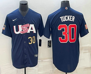 Men's USA Baseball #30 Kyle Tucker Number 2023 Navy World Baseball Classic Stitched Jersey