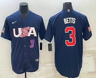 Men's USA Baseball #3 Mookie Betts Number 2023 Navy World Baseball Classic Stitched Jersey