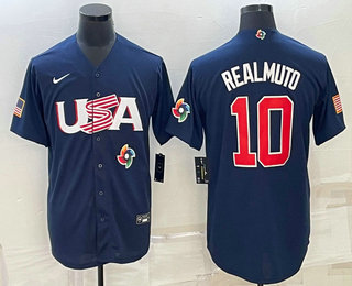 Men's USA Baseball #10 JT Realmuto 2023 Navy World Baseball Classic Stitched Jerseys